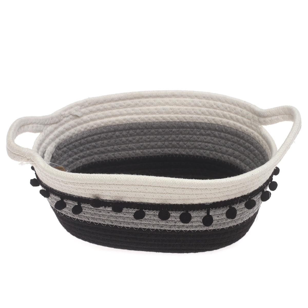 Medium Black & White Storage Basket – Handwoven Decorative Organizer