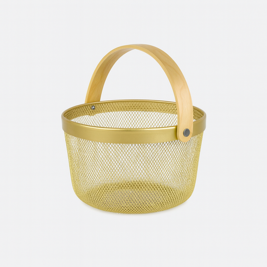 Fruit Basket with Handle – 10 × 7 Inch (Gold)