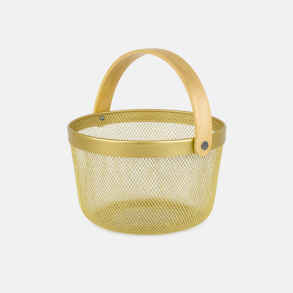 Fruit Basket with Handle – 10 × 7 Inch (Gold)