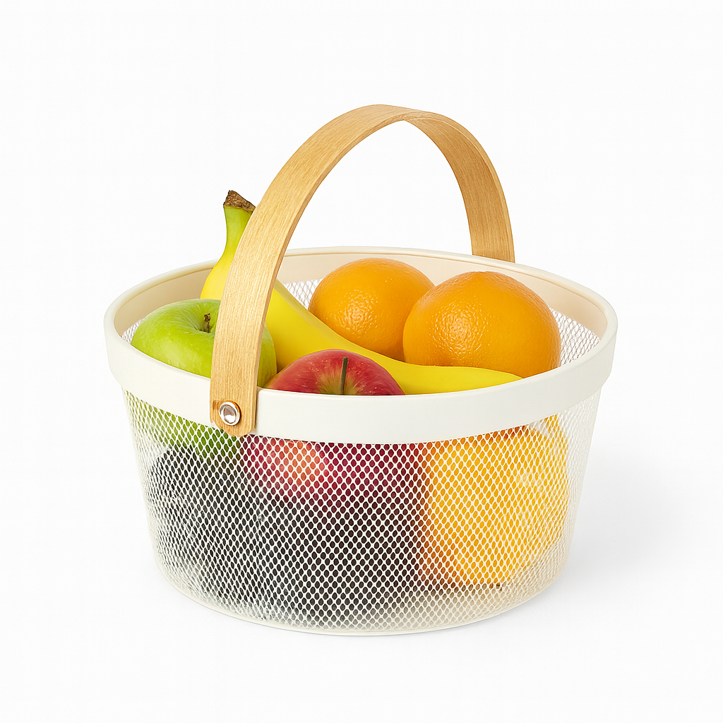 Fruit Basket with Handle – 10 × 7 Inch (White)